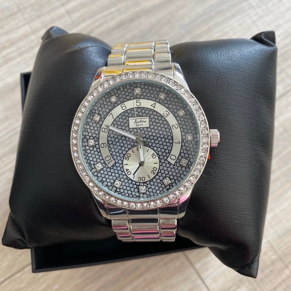Silver blue icy big face watch